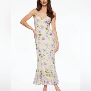 DYNAMITE Lilac garden v neck pleated maxi dress